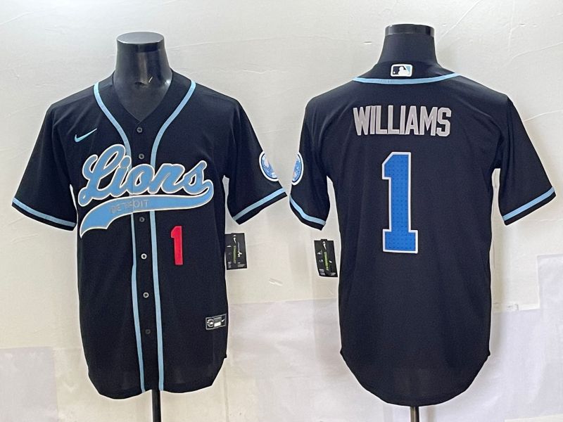 Men 2025 Detroit Lions #1 Williams Black  joint name 2024 Nike Limited NFL Jersey style 2